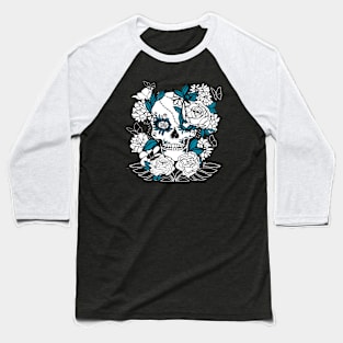 Sugar Skull with Shoulders, Black and Blue Baseball T-Shirt